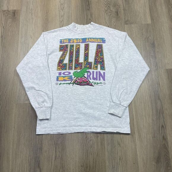 Vintage Zilla 10K Run Shirt Mens Large Mangia Chicago Pizza Race Graphic 90s - Picture 1 of 12
